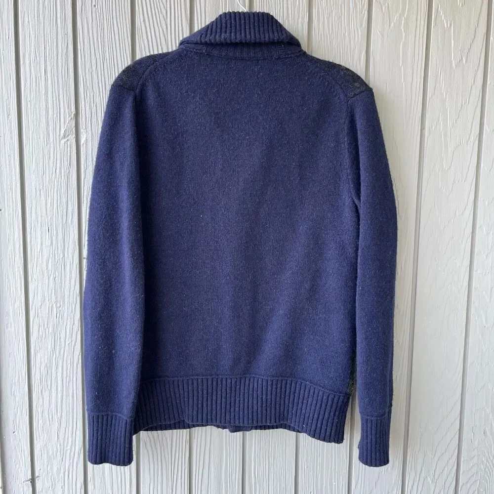 Banana Republic Wool Blend Shawl Collar Cardigan Navy Plaid S/M